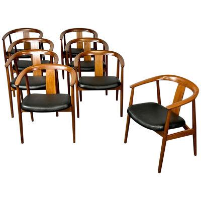 Set of Eight Wegner Style Dining Arm Chairs, Mid-Century Modern, Danish Designer