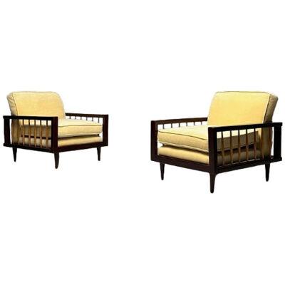 Pair Mid-Century Modern Paolo Buffa Style Arm / Lounge Chairs, Mahogany and Oak