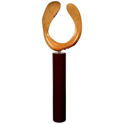Modern Boomerang Wooden Sculpture on Steel Pedestal by David Hymes, Contemporary