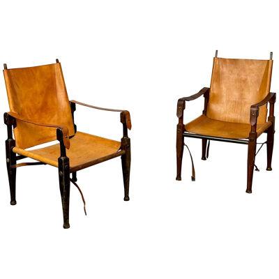 Pair of Kaare Klint Danish Mid-Century Modern Safari Lounge Chairs, Rasmussen