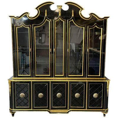 Hollywood Regency Style Bookcase / China Cabinet, Ebonized, Grosfeld House