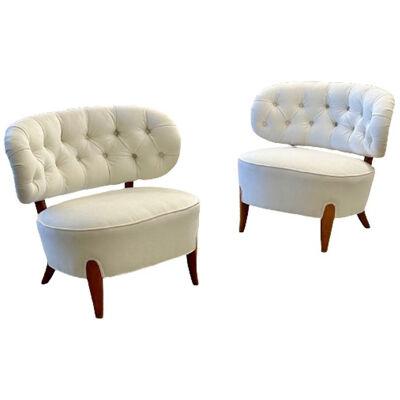 Pair of Swedish Mid-Century Modern Otto Schulz Lounge / Slipper Chairs, Velvet