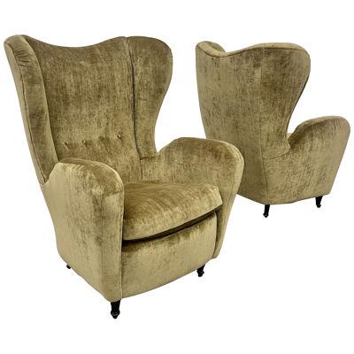 Pair Mid-Century Modern French Designer Wingback, Lounge Chairs, France, 1970s