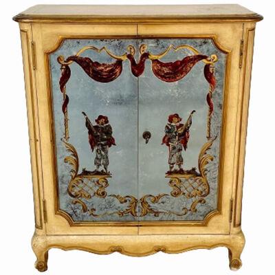 Hollywood Regency Maison Jansen Eglomise and Painted Cabinet / Commode, France