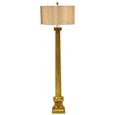 French Hollywood Regency Style Large Giltwood Floor Lamp, Hand Carved