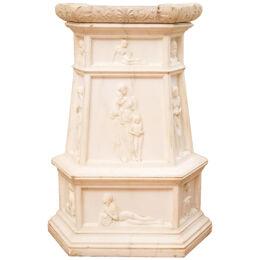 19th Century Italian Carrara Marble Pedestal, Neoclassical Carvings, Figural