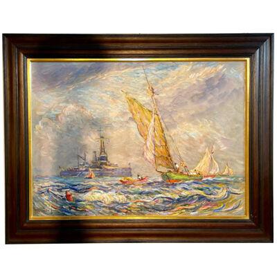 Reynolds Beal Impressionist Oil on Canvas USS Utah Rockport Mass