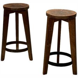 Pierre Jeanneret, French Mid-Century Modern, High Stools, Teak, India c. 1960s