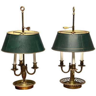 Pair of Compatible Bronze Bouillotte Table, Desk Lamps, Tole