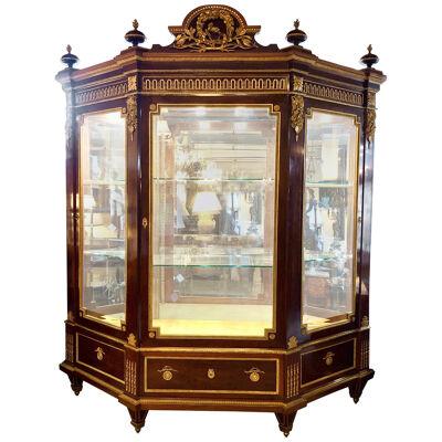 19th Century Mahogany Vitrine Armiore Cabinet by Guillaume Grohe