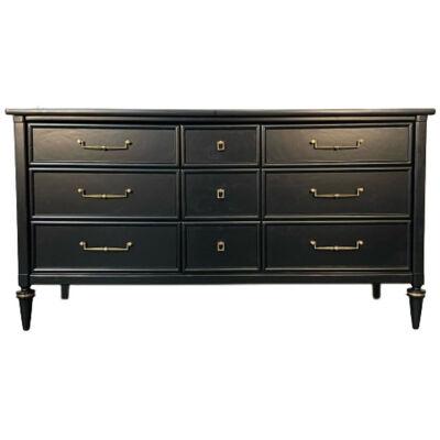 Louis XVI Black Matte Painted Dresser / Cabinet, Refinished, Brass Pulls