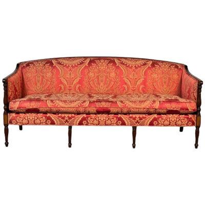 Traditional Sheridan Style Sofa / Settee, Silk Scalamandre Upholstery, Mahogany