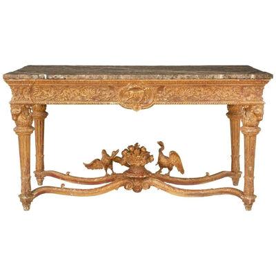 Italian Louis XVI Style Giltwood Console / Center Table, Hand Carved, Figural