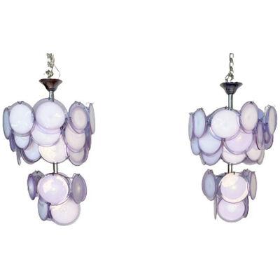Pair of Mid-Century Modern Style Purple Murano Glass Disk Chandeliers