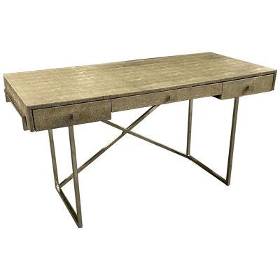 Modern Karl Springer Style Three-Drawer Faux Shagreen Desk/Writing Table, Chrome