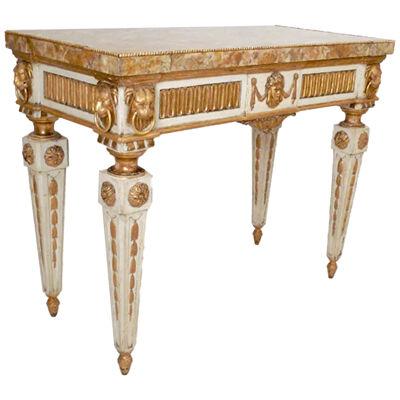 ITALIAN NEOCLASSIC PAINT AND PARCEL GILT CONSOLE