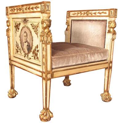 ITALIAN EMPIRE PAINTED AND PARCEL GILT BENCH