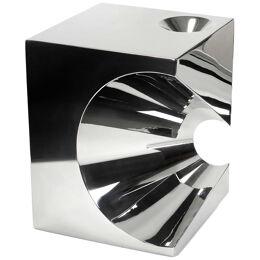 Monolithic Side Table Cube Sculpture Mirror Polished Stainless Steel Italy