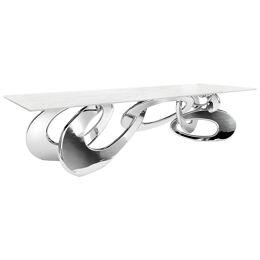Dining Table Mirror Stainless Steel Rings Structure Calacatta White Marble 