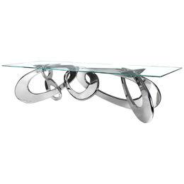 Dining Table Mirror Steel Rings Structure Rectangular Crystal Glass Table Top