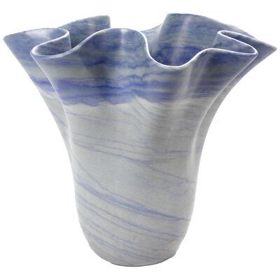 Vase Vessel Sculpture Flower Shape Solid Block Blue Azul Marble Hand Carved