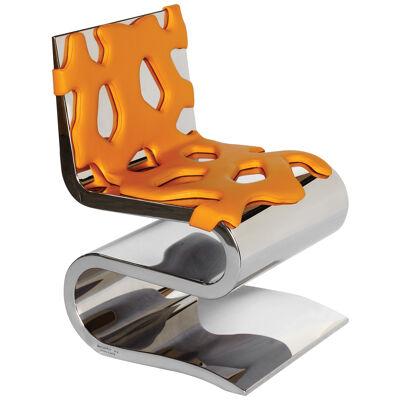 Sculpture Chair Mirror Stainless Steel Genuine Leather Orange Made in Italy