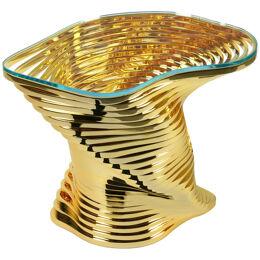 Side Table Sculpture Gold Plated Mirror Stainless Steel Crystal Glass Top Italy