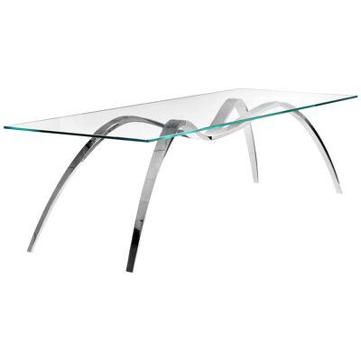 Dining Table Sculptural Mirror Steel Structure Spider Shape Crystal Glass Top