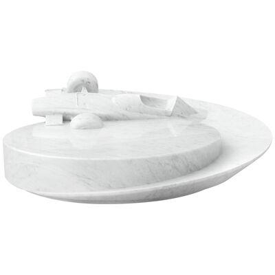 Sculptural Rotating Coffee Table Ferrari 312B Carved Block White Carrara Marble