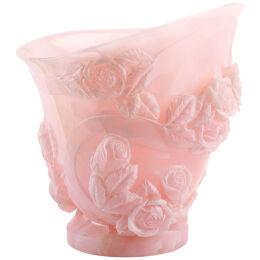Rose Sculpture Vase 13 Roses Hand Carved Pink Onyx Block Made in Italy