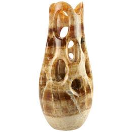 Sculpture Vase Organic Shape Hand Carved Block Amber Onyx Marble Made in Italy