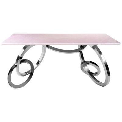 Writing Desk Home Office Table Pink Onyx Mirror Polished Stainless Steel Rings