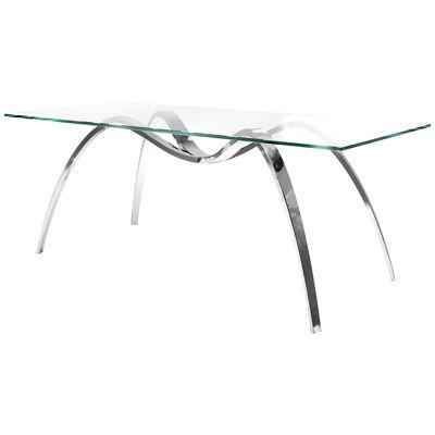 Dining Table Writing Desk Mirror Steel Spider Shape Structure Crystal Glass Top 