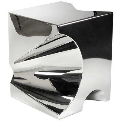Monolithic Side Table Cube Sculpture Mirror Polished Stainless Steel Italy