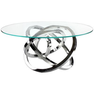 Dining Table Sculpture Rings Mirror Steel Base Circular Crystal Glass Top