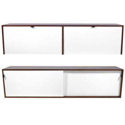 Florence Knoll Walnut Wall Mounted Credenzas or Cabinets