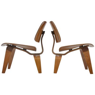 Eames Rare Matched Pair of Walnut LCW Lounge Chairs