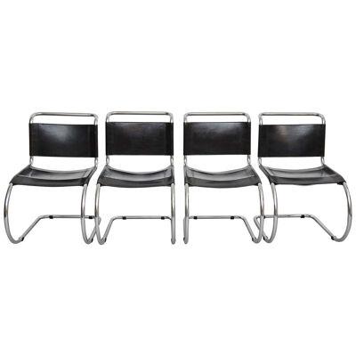 Mies van der Rohe Set of 4 MR10 Black Leather Easy Chairs, circa 1960