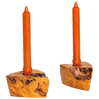 Pair of Burl Candle Holders 