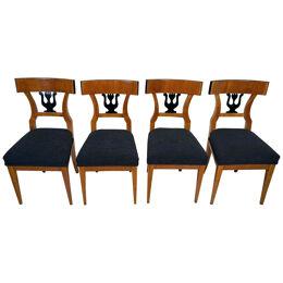 Set of Four Biedermeier Chairs, Cherry Veneer, South Germany circa 1830