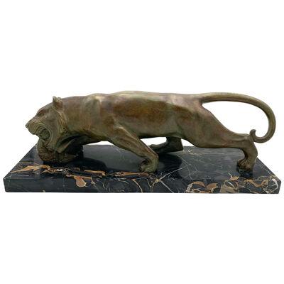 Art Deco Panther Sculpture, Solid Bronze, Signed, France circa 1930