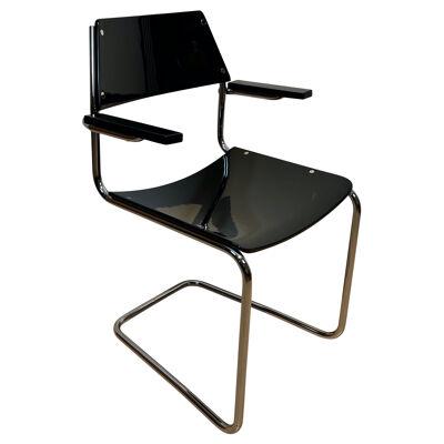 Bauhaus Steeltube Armchair by Mauser, Black Lacquer, Nickel, Germany c. 1940