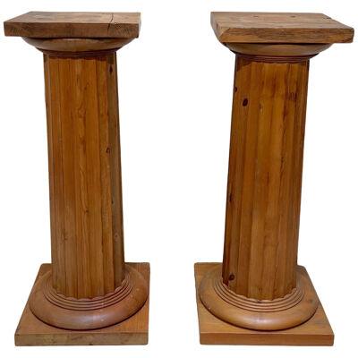 Pair of large Neoclassical Columns, Pine Wood, France circa 1910