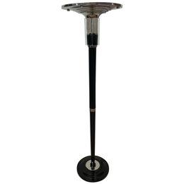Art Deco Floor Lamp, Black Lacquer, Nickel-Plate and Glass, France circa 1930