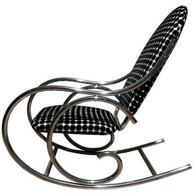 Bauhaus Rocking Chair, Chromed Steeltubes, Black-White Fabric, Germany ca 1930