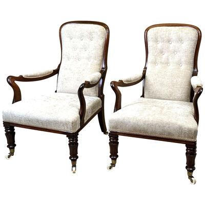 Pair Of 19th Century Rosewood Library Armchairs
