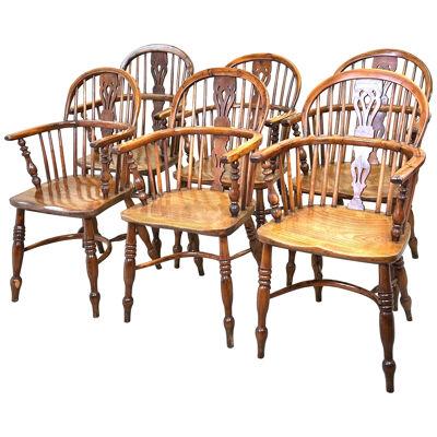 Set Of Six 19th Century Yew Windsor Chairs