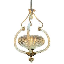 Vintage Murano Glass and Brass Pendant Chandelier