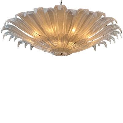 Modern Polished Frosted Murano Glass Flush Mount Chandelier