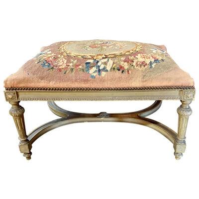 19th Century French Louis XVI Style Carved and Painted Ottoman